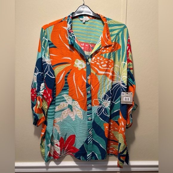 John Mark Tops - John Mark Tropical Floral Print Top